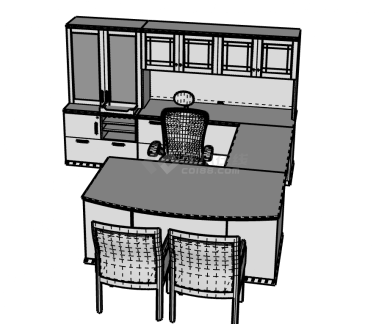单人多用储藏型办公桌su模型-图二