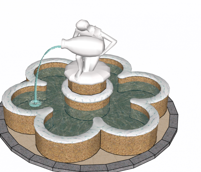 美式文艺性花朵型喷泉su模型_图1