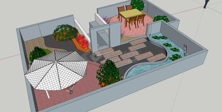 新中式庭院花园su模型-图二