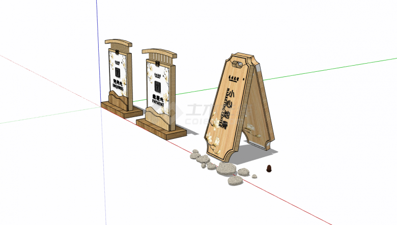 中式古风三件套入口标识su模型-图二