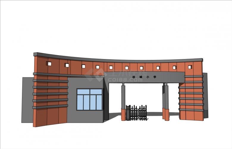 新颖高围墙现代风格大门入口SU模型-图一