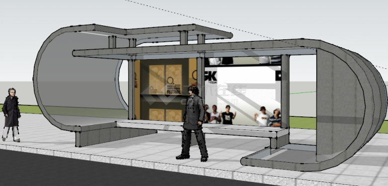 现代设计感小众公交站台su模型-图二