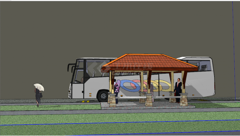为人们提供遮风挡雨的仿古公交车站su模型-图二