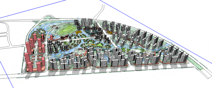 半弧城市道路住宅规划su模型_图1
