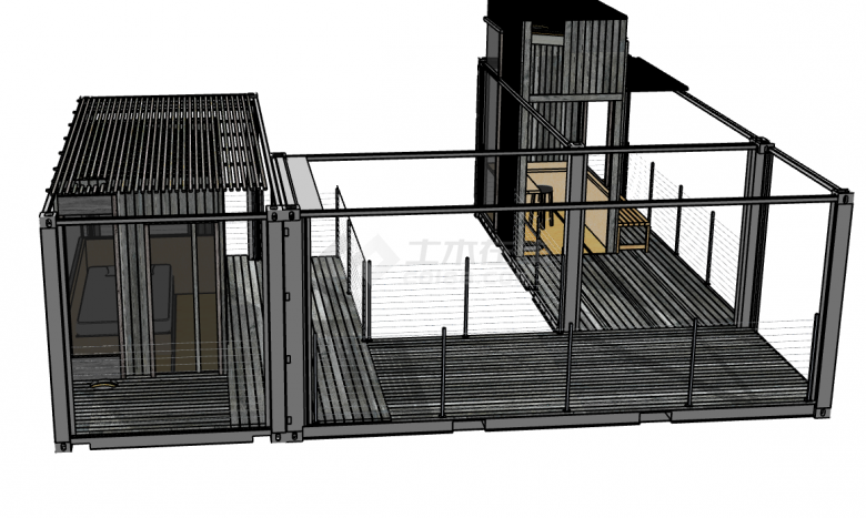 透明式钢结构集装箱改造民宿餐厅su模型-图一