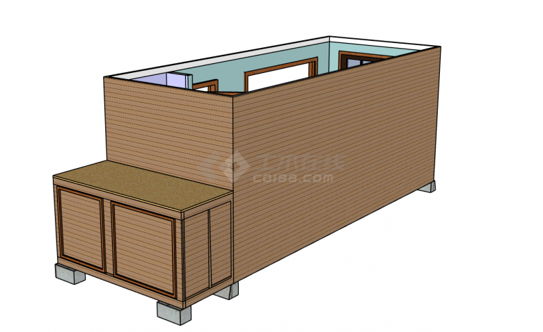 土黄色小型集装箱改造民宿餐厅su模型-图二