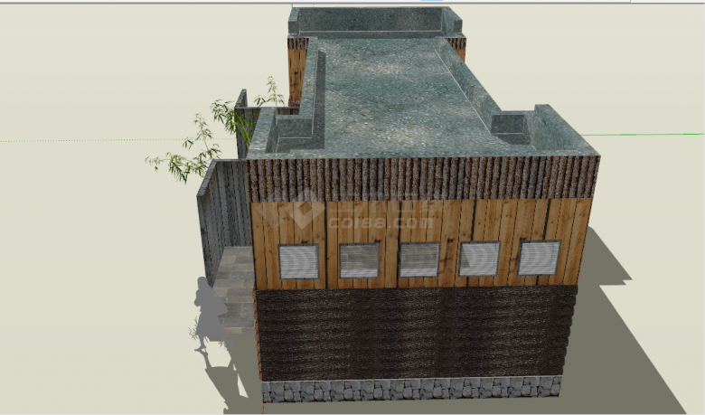 工业风集装箱改造仿木质的现代民宿餐厅su模型-图一