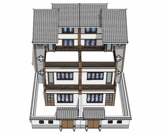 大面积三层自建中式别墅su模型_图1