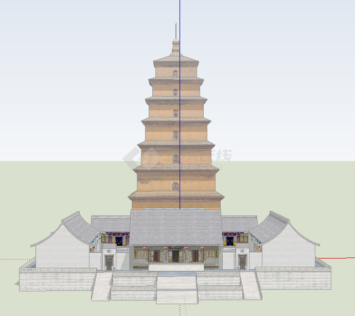 中式西安鉴福寺基地su模型-图二
