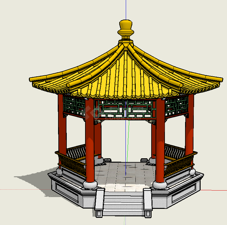 中式古典六角凉亭su模型-图二