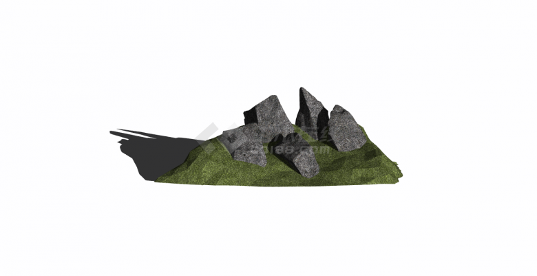 现代黑色多块不规则形假山置石su模型-图二