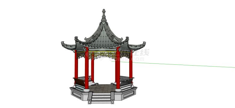 多彩顶部尖耸对称六角亭子su模型-图一