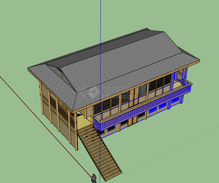 木制楼梯复古房子su模型-图一
