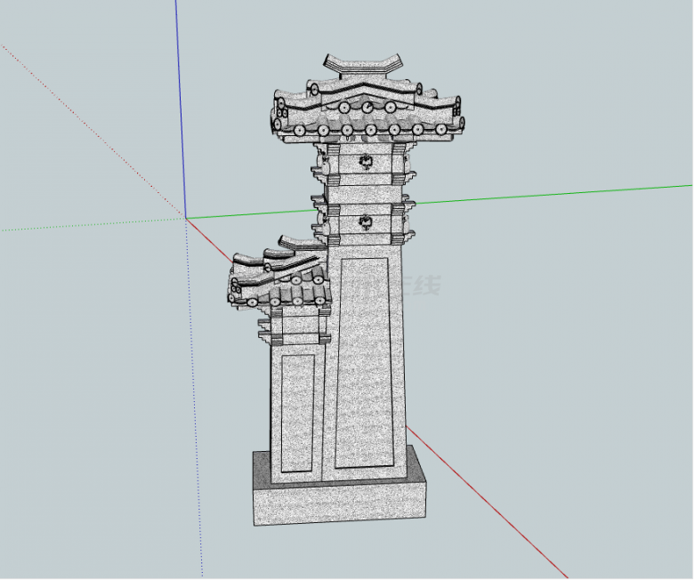 中式古典石像公共建筑su模型-图二