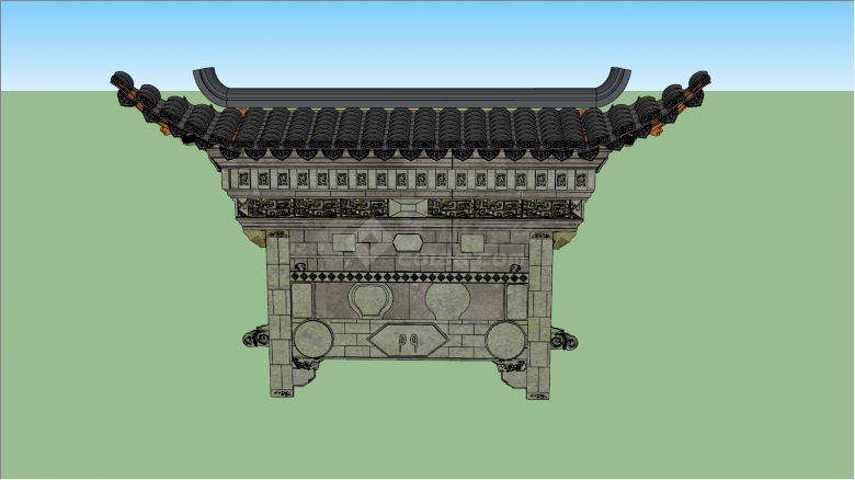 古典中式徽派建筑门头su模型-图二