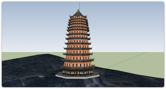 砖红色寺庙古塔建筑su模型_图1