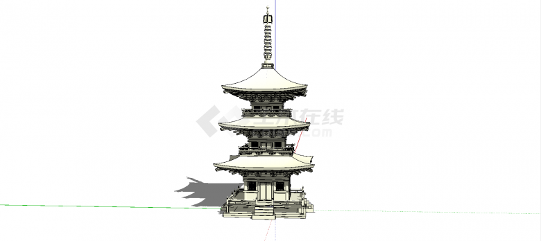 中式榫卯结构木制三层塔设计su模型-图一
