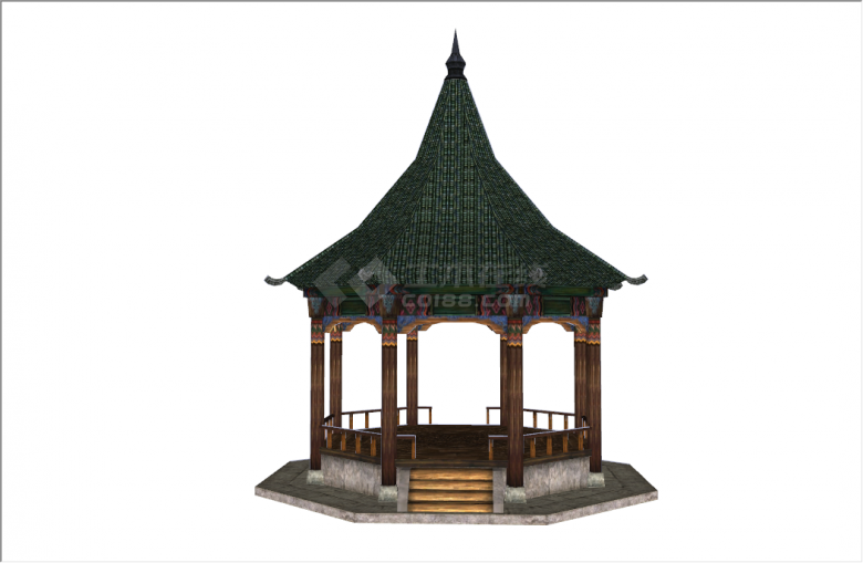 中式古典木质尖顶凉亭子su模型-图一