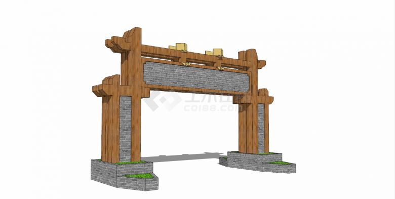 中式建筑风格牌坊su模型-图二