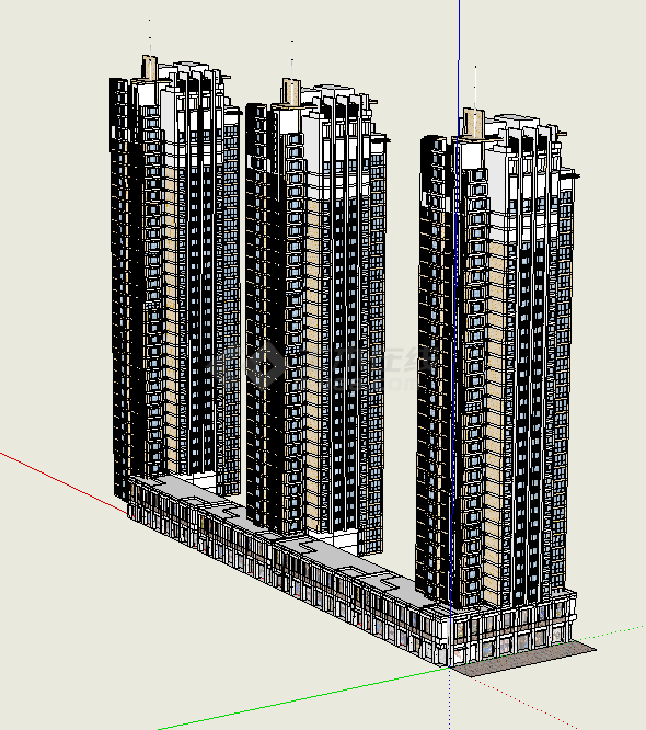 现代风格居住高层公寓su模型-图二