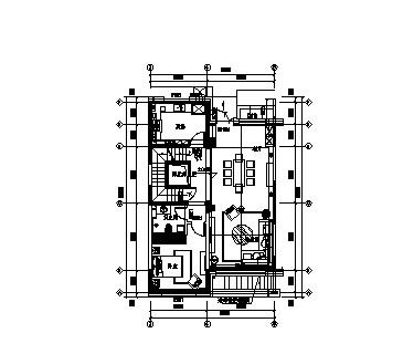 新中式别墅一层平立面图