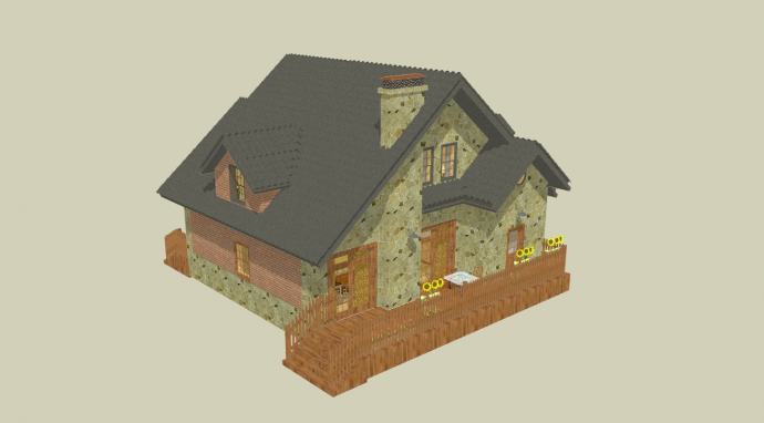 现代童话风石砌烟囱房屋su模型_图1