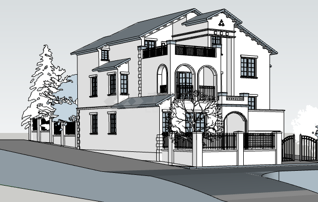 白色托斯卡纳风格别墅su模型-图一