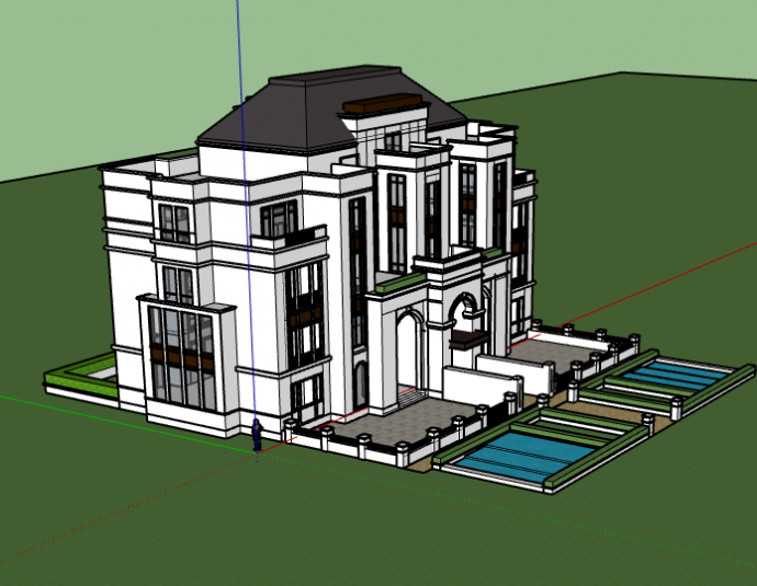 白色的新古典别墅su模型_图1