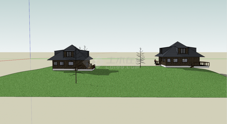 两座田园风格的双层居民房su模型-图一