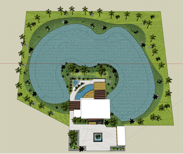 湖泊和绿植环绕的现代豪华别墅su模型-图二