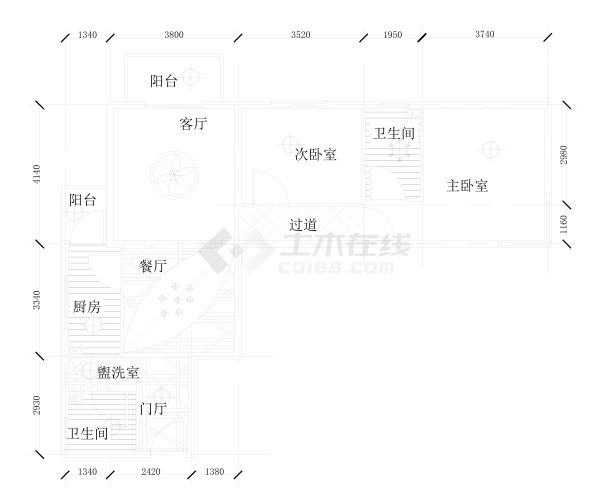 中等户型地坪和顶棚等平面图-图一