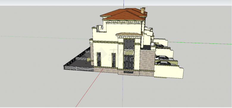 山东临沂前厅前车库联排别墅su模型-图一