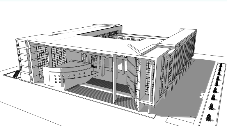 现代综合河北工业大学行政楼su模型-图二
