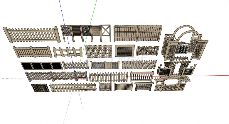 木质各式各样不同的栅栏su模型-图一