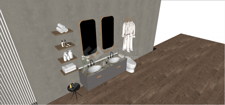 现代浴室柜洗手台洗手台盆带镜子su模型-图二