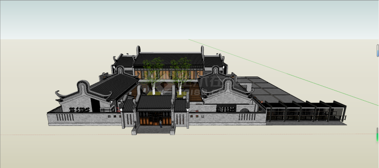 中式仿古四合院别墅su模型-图一