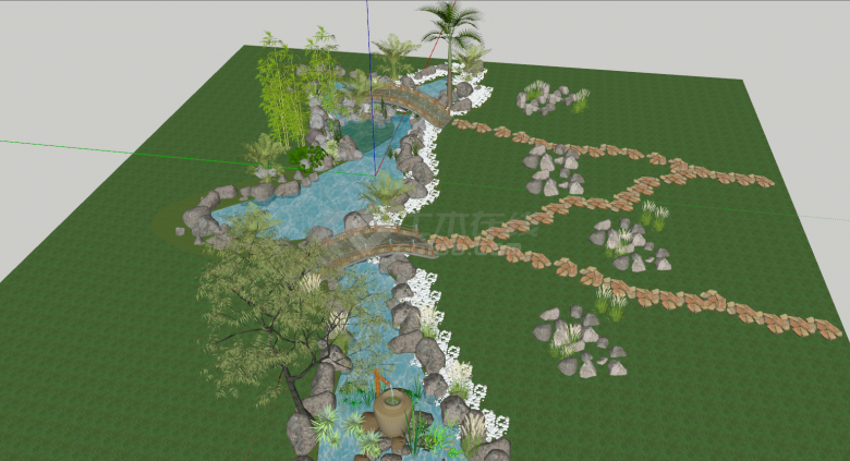 原生态雨水湿地花园su模型-图二