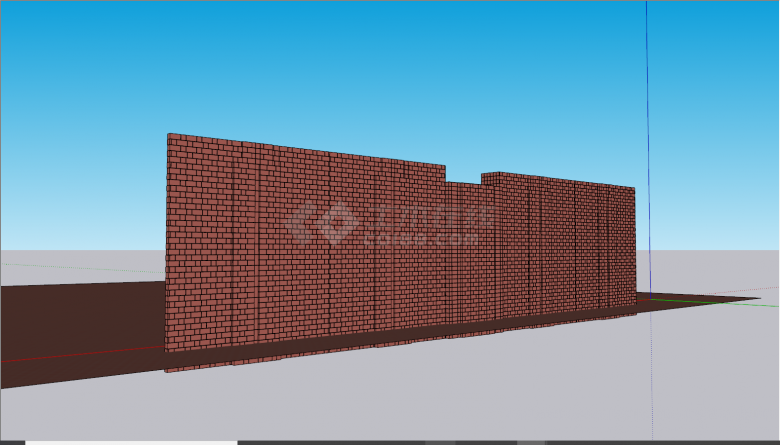 中式对称红砖矮墙建筑su模型-图一