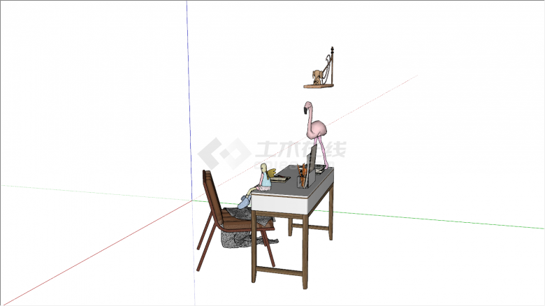 北欧现代极简岩板书桌椅su模型-图二