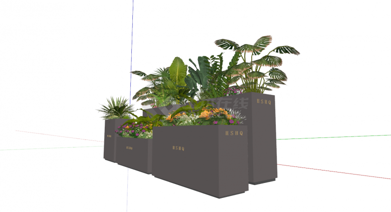 现代植物盆栽绿植花箱su模型-图二