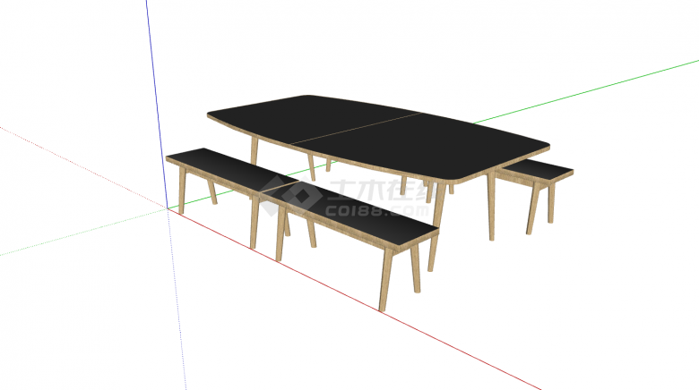 现代木制黑面桌椅su模型-图一