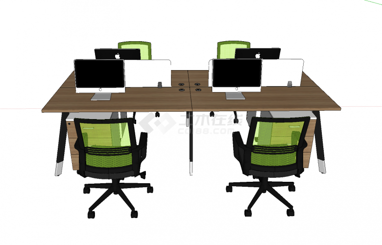 带电脑和旋转座椅的方形办公桌su模型-图一
