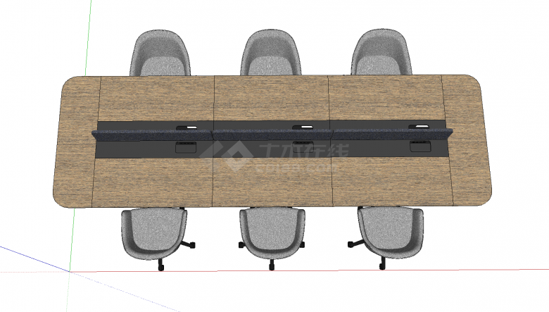 带旋转座椅的六人办公方桌su模型-图二