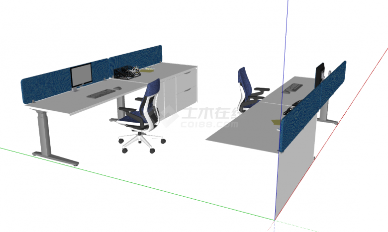 办公室办公桌椅su模型-图二