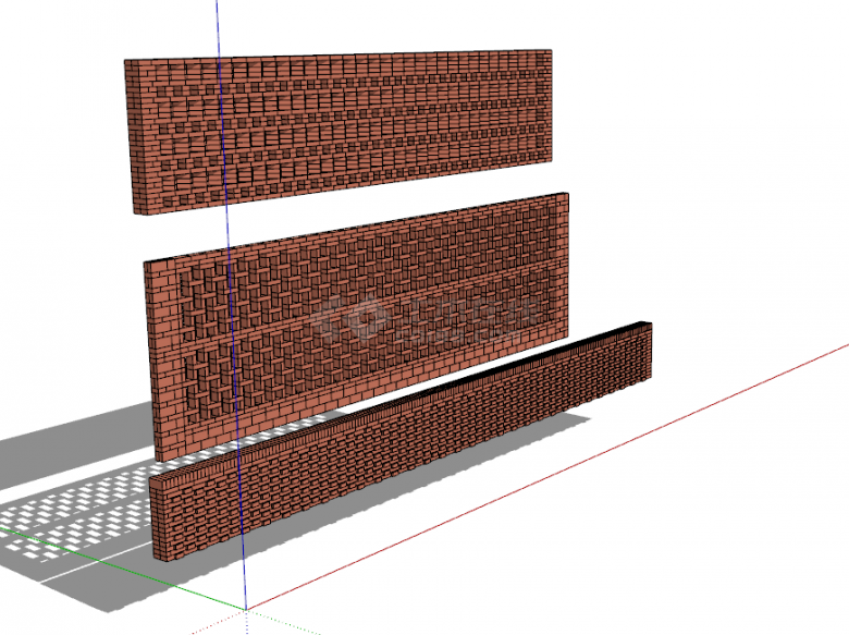 三行镂空矩形的红砖墙su模型-图二
