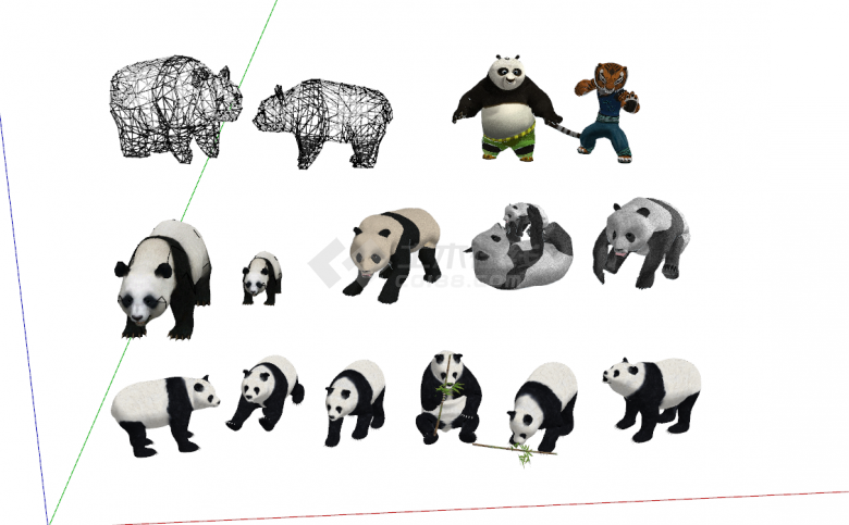 卡通熊猫和熊猫的组合su模型-图一