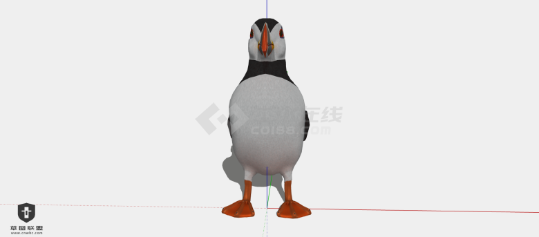 一只站立着的黑白相间嘴巴有花纹的北极海鹦su模型-图一