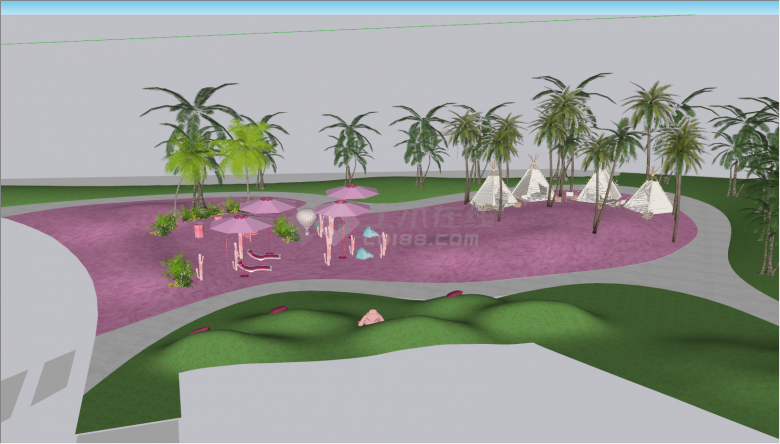 北侧粉色度假风公园su模型-图二