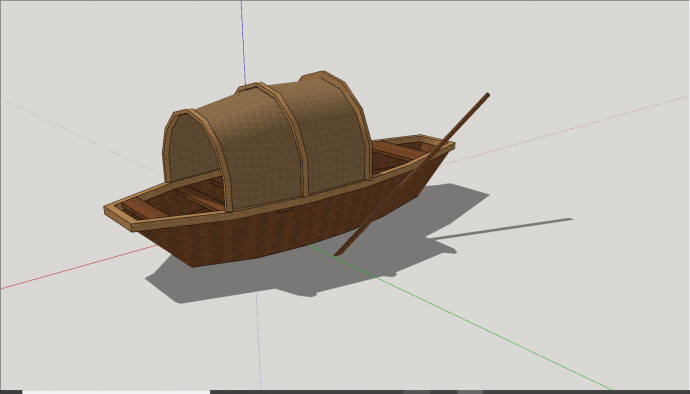 灰棕古代传统手动带篷木船su模型_图1