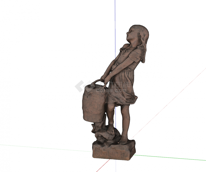 中式小女孩民俗人物铜人雕塑su模型-图二